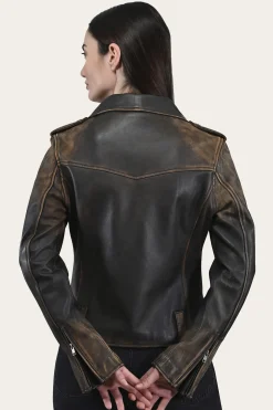 Authentic Soft Lamb Crackle Leather Biker Jacket^Frye Clearance