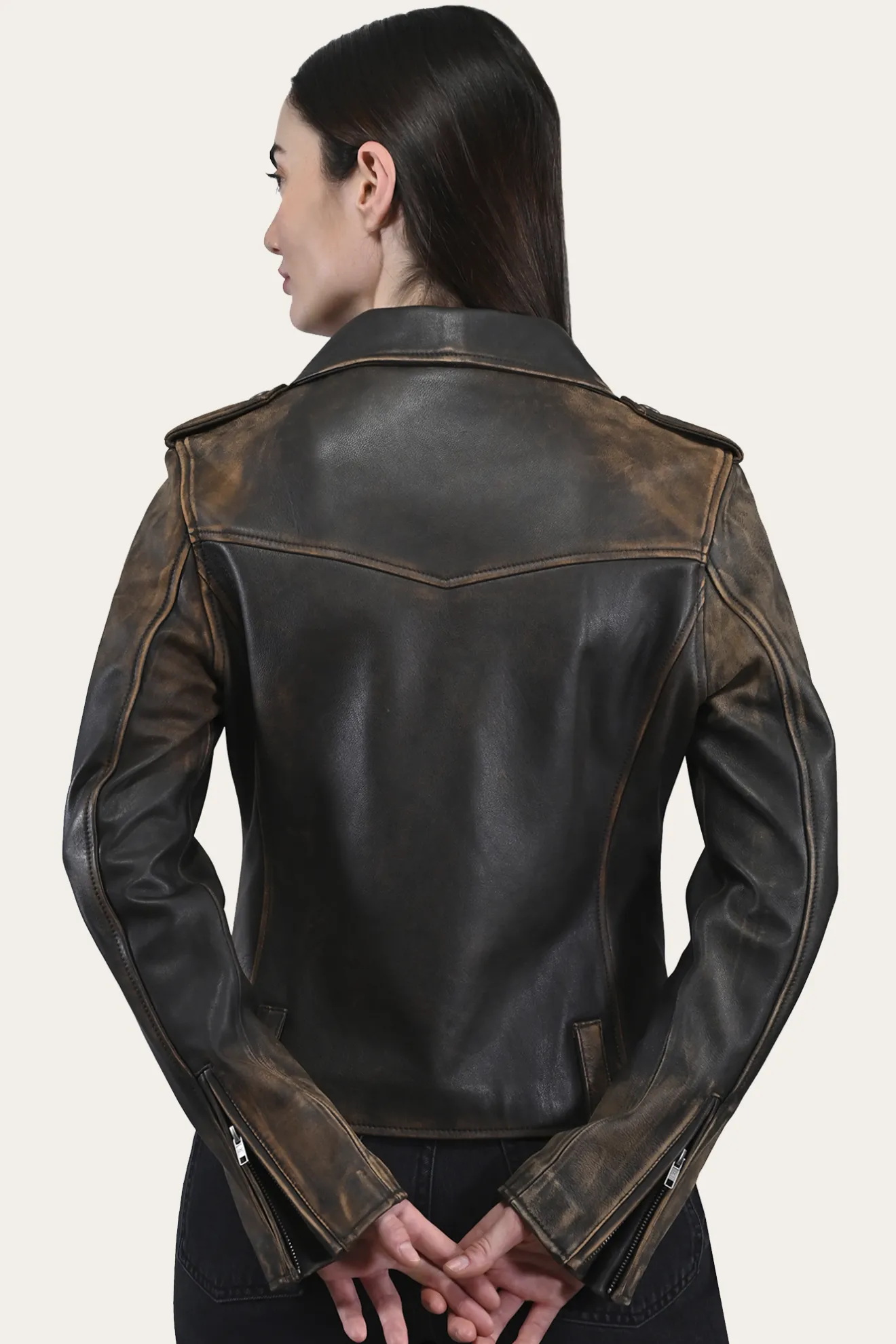 Authentic Soft Lamb Crackle Leather Biker Jacket^Frye Clearance