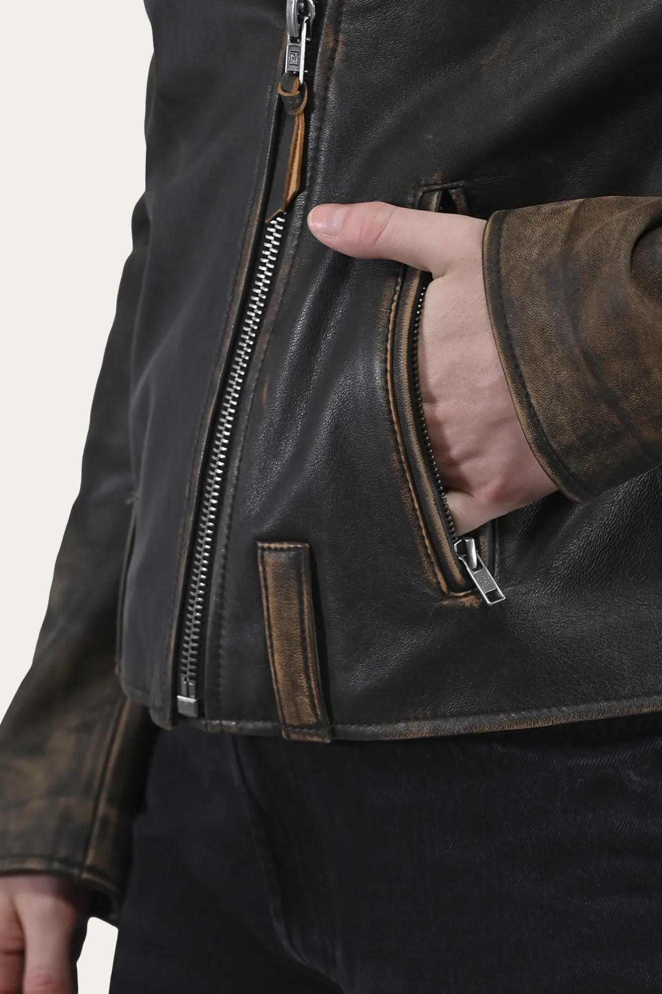 Authentic Soft Lamb Crackle Leather Biker Jacket^Frye Clearance