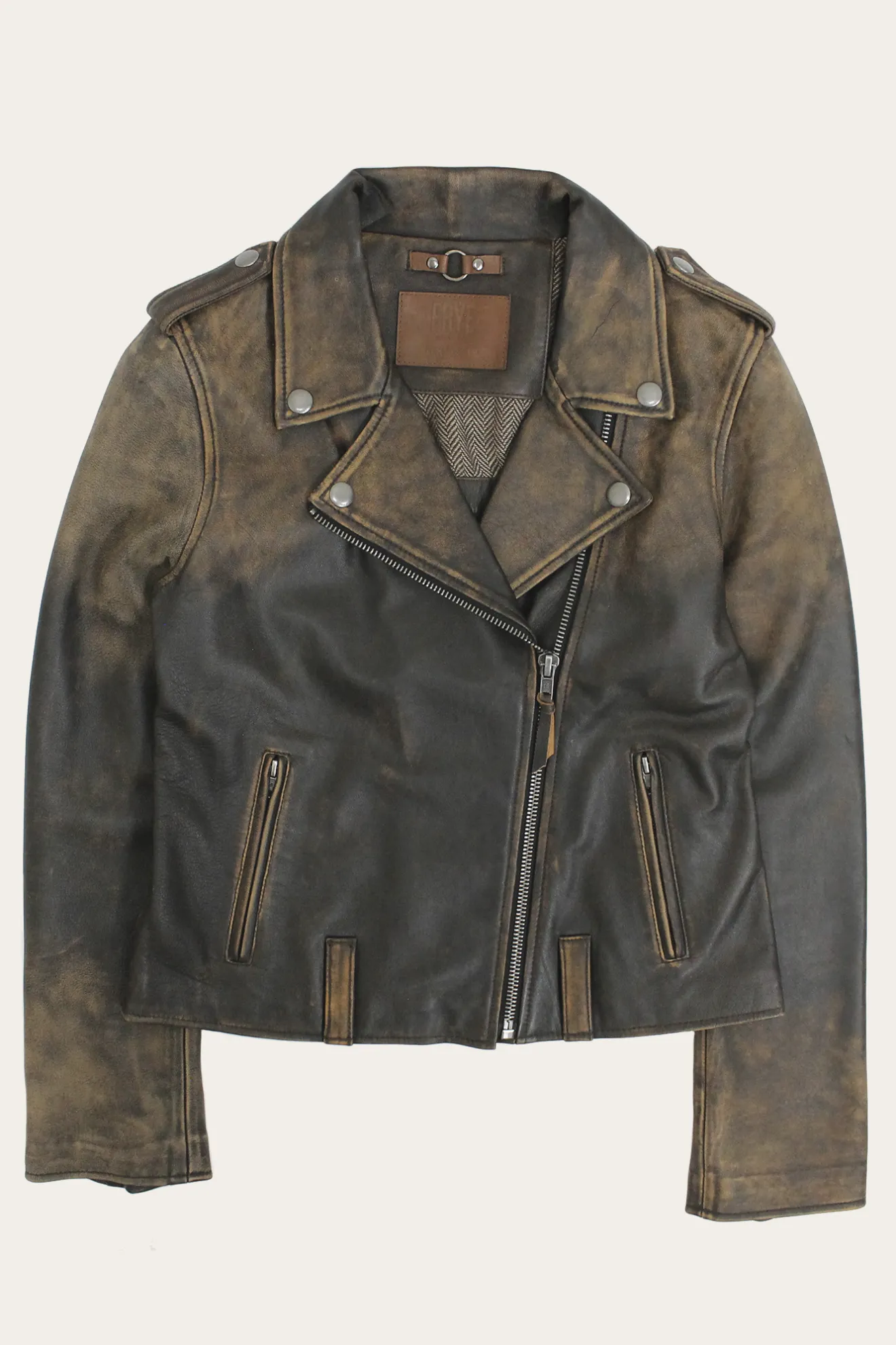 Authentic Soft Lamb Crackle Leather Biker Jacket^Frye Clearance
