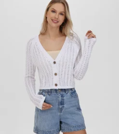 Cropped Crochet V-Neck Cardigan^Frye Outlet