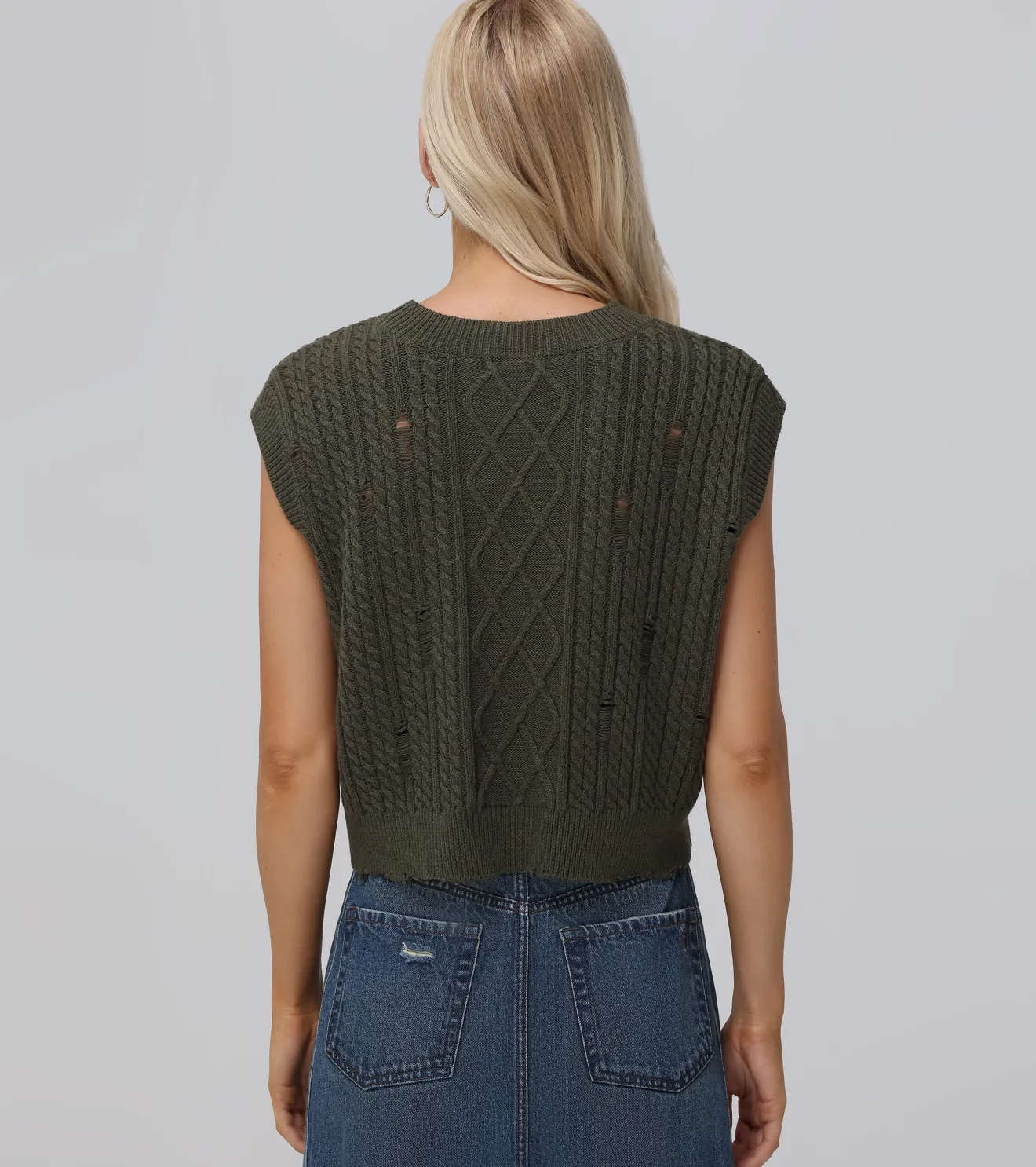 Distressed Cable Sweater Vest^Frye