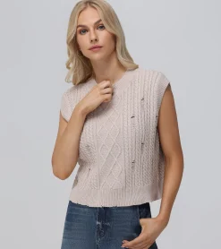 Distressed Cable Sweater Vest^Frye