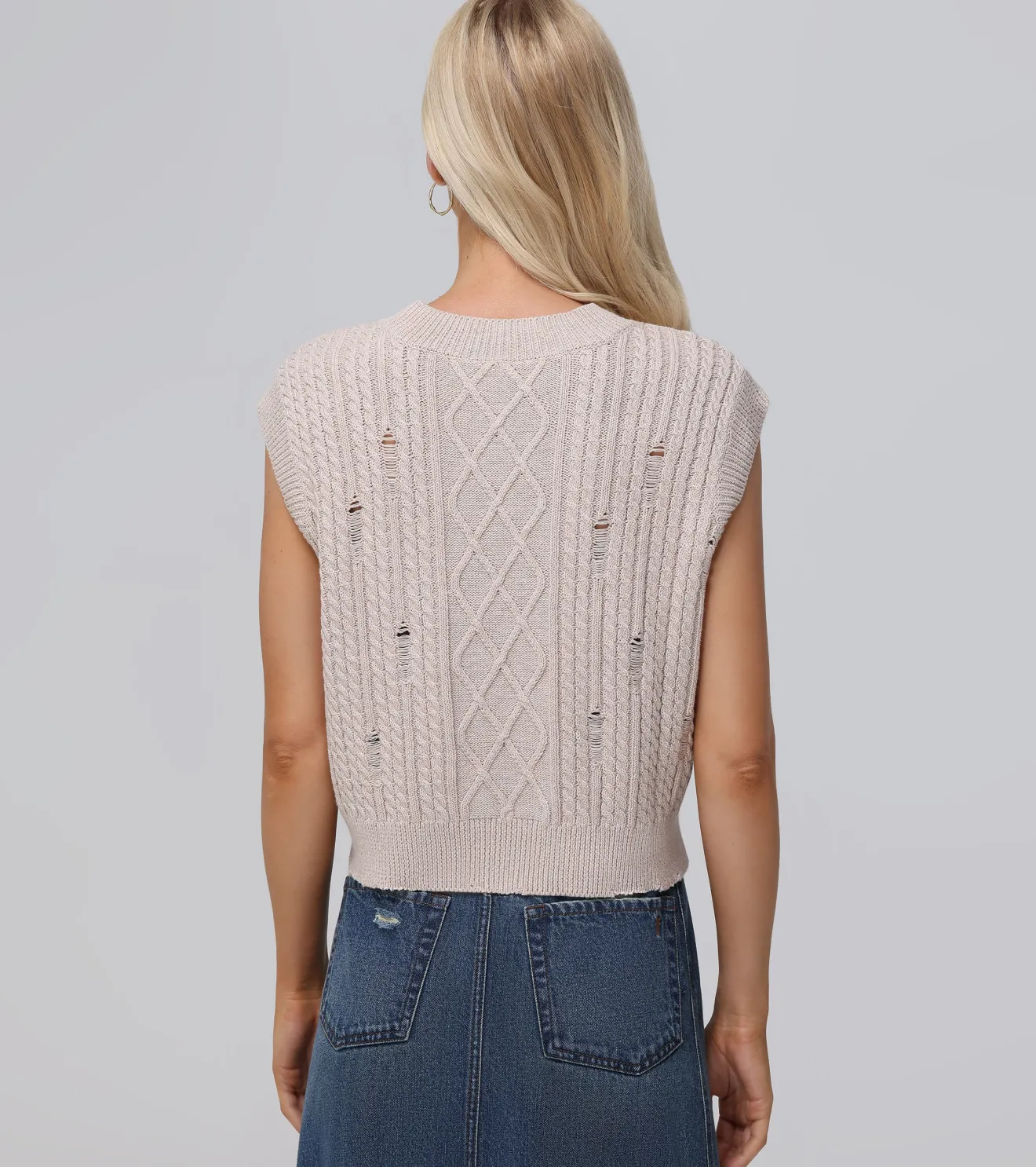 Distressed Cable Sweater Vest^Frye