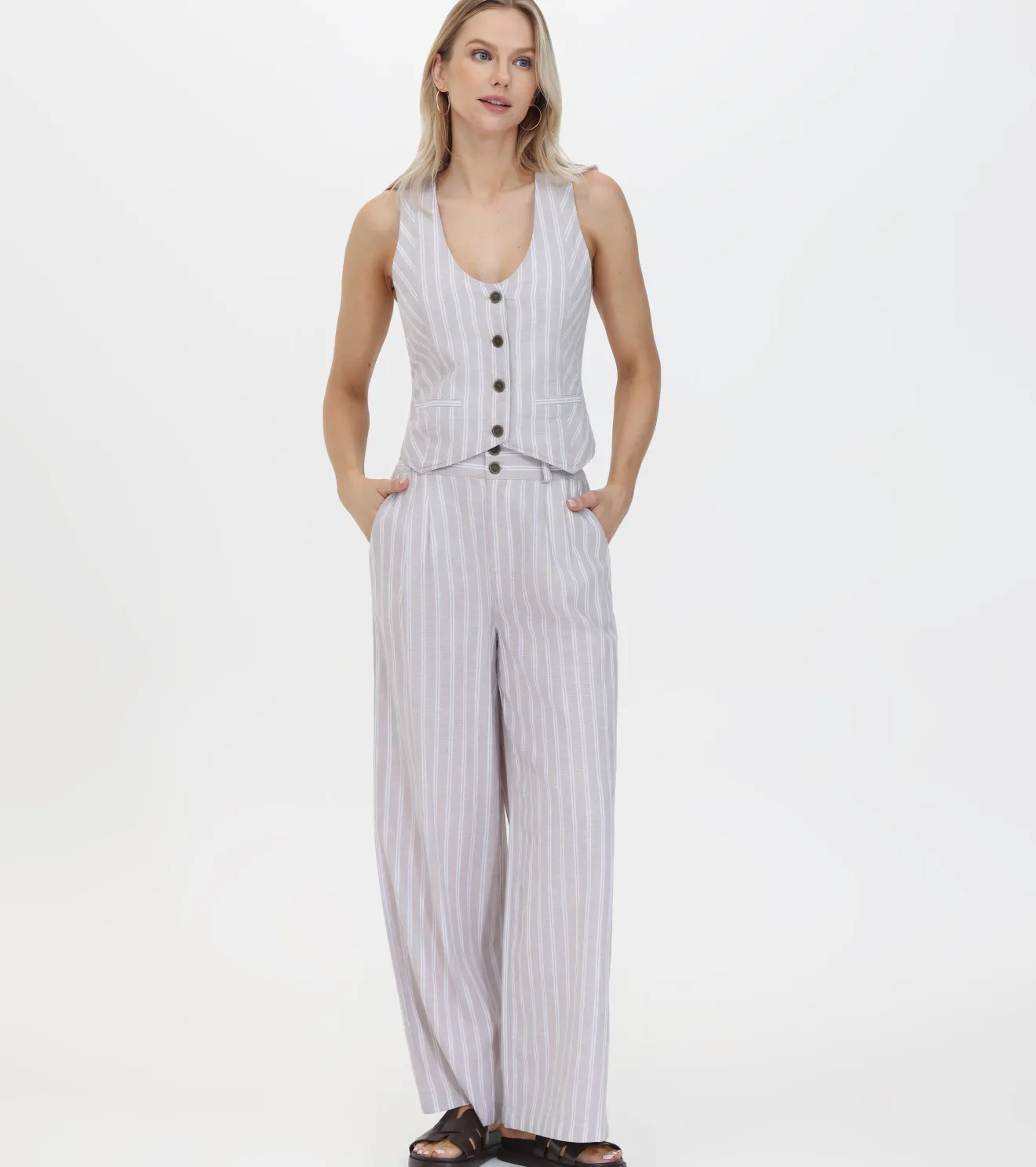 Linen Striped Wide Leg Pant^Frye Online
