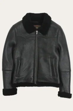 Women's Leather Jacket With Sherling Collar And Cuffs^Frye