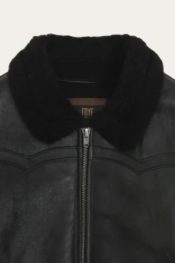 Women's Leather Jacket With Sherling Collar And Cuffs^Frye